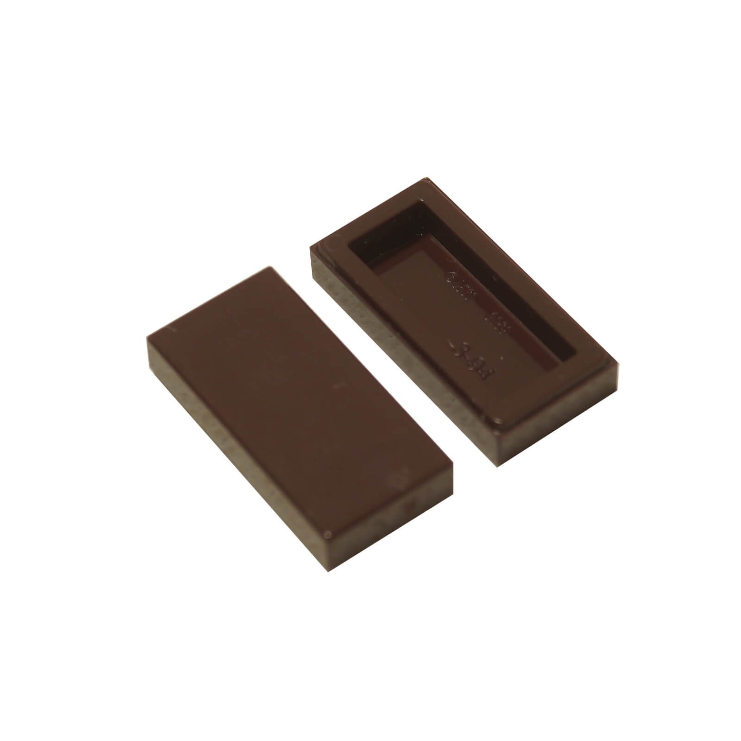 LEGO Tile 1 x 2 part 3069 with smooth rectangular top and recessed underside dark brown