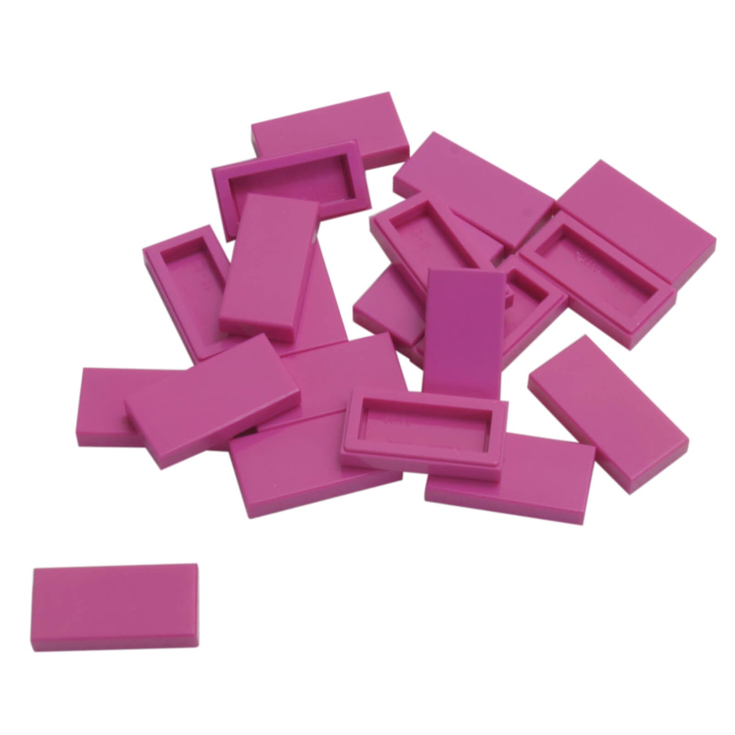 LEGO Tile 1 x 2 part 3069 with smooth rectangular top and recessed underside dark pink