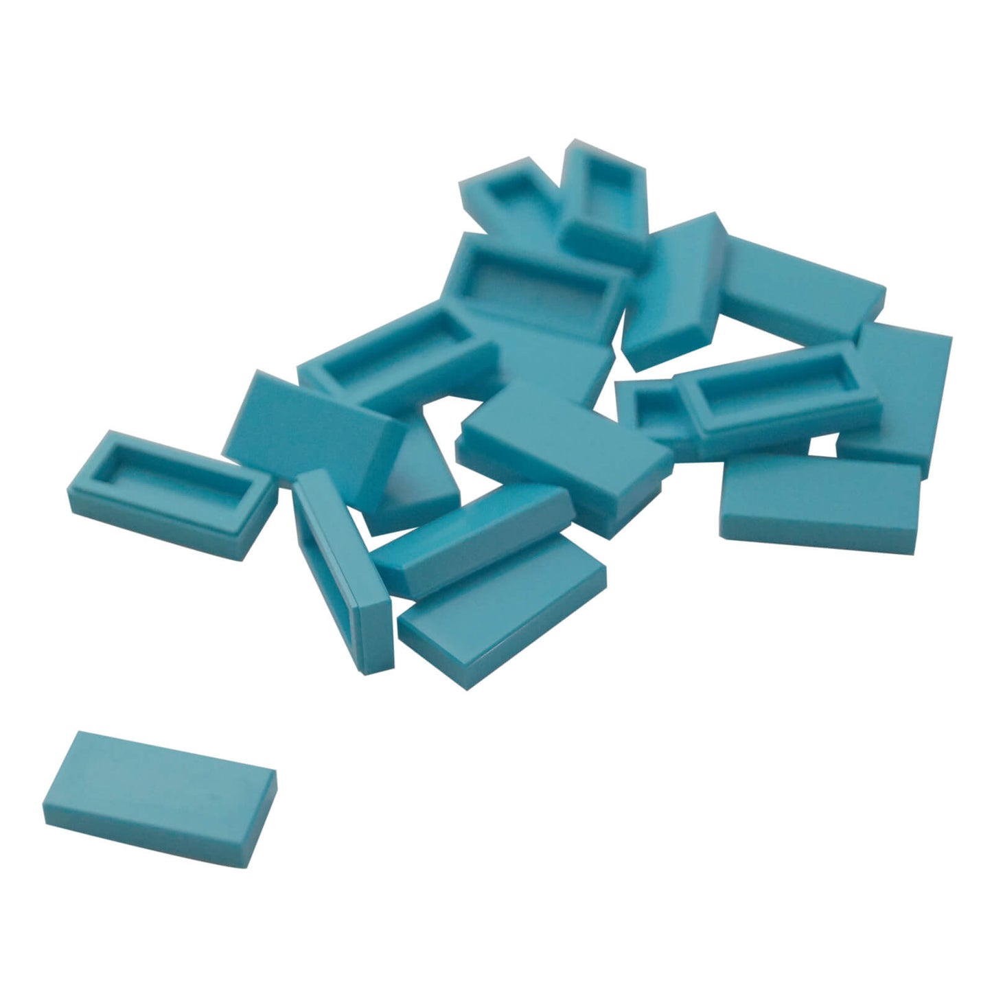 LEGO Tile 1 x 2 part 3069 with smooth rectangular top and recessed underside medium azure