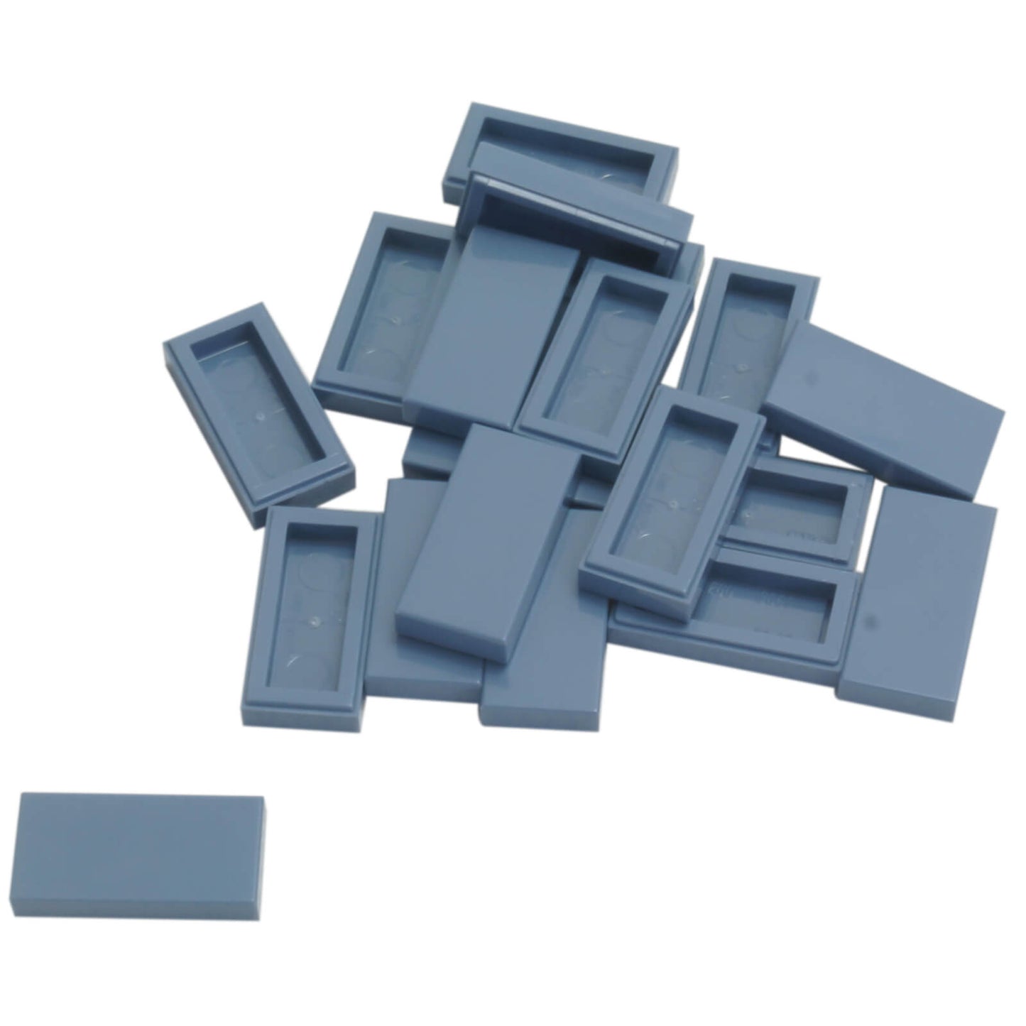 LEGO Tile 1 x 2 part 3069 with smooth rectangular top and recessed underside sand blue