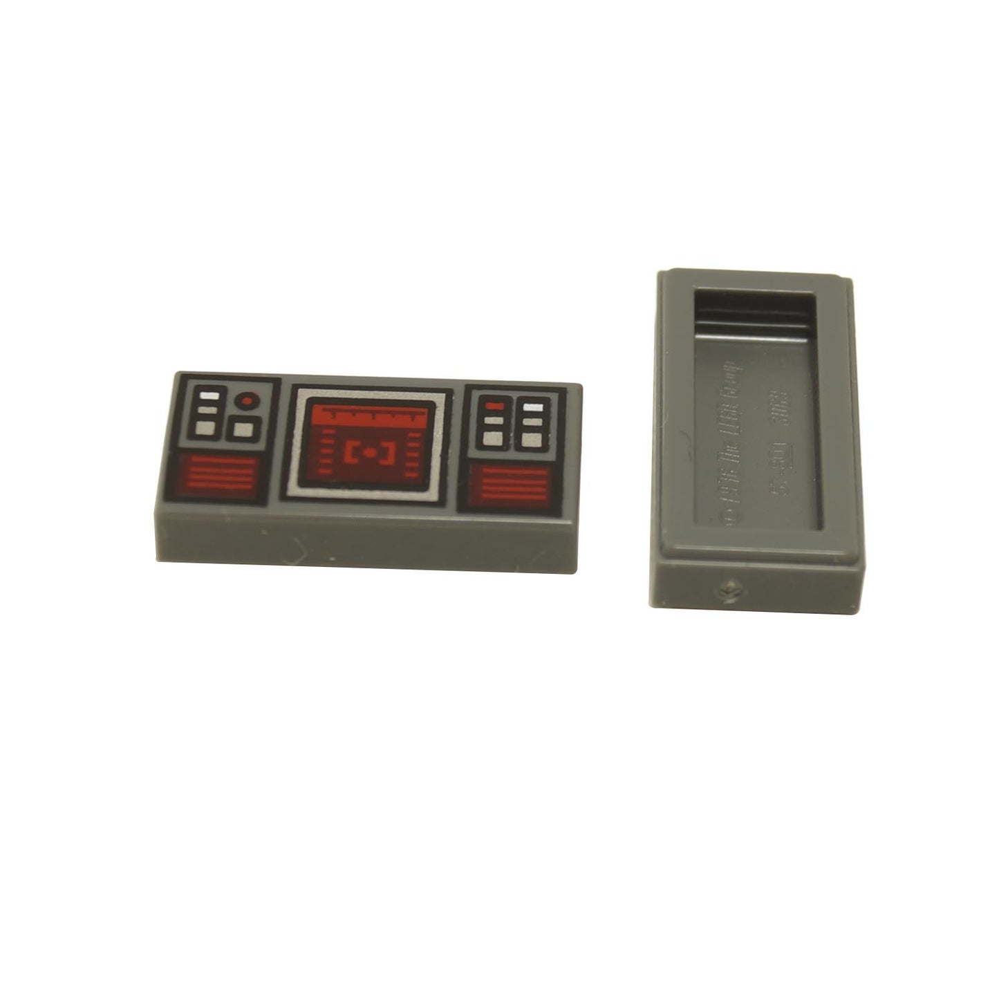 LEGO® tile 1 x 2 with Star Wars dark red target screen pattern (part 3069pb0777) featuring control panel targeting display design
