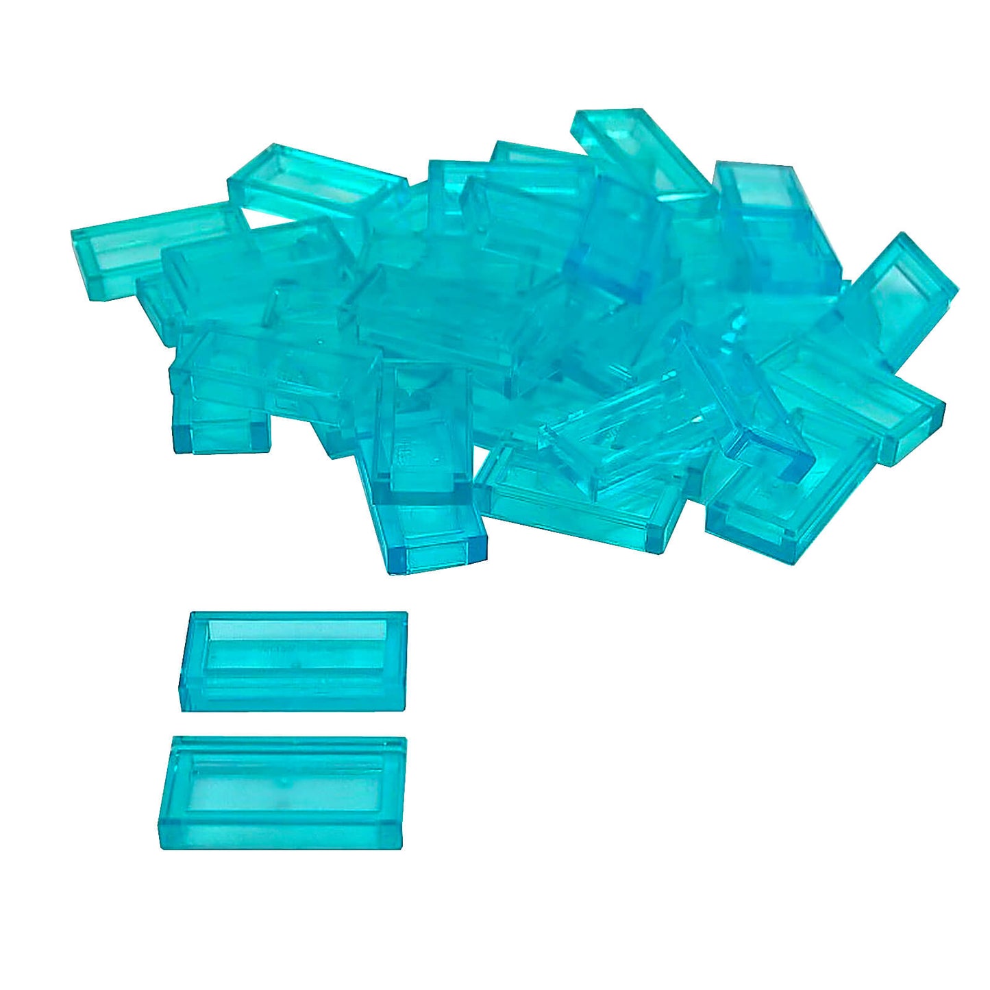 LEGO Tile 1 x 2 part 3069 with smooth rectangular top and recessed underside trans-light blue