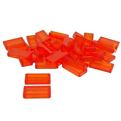 LEGO Tile 1 x 2 part 3069 with smooth rectangular top and recessed underside trans-neon orange