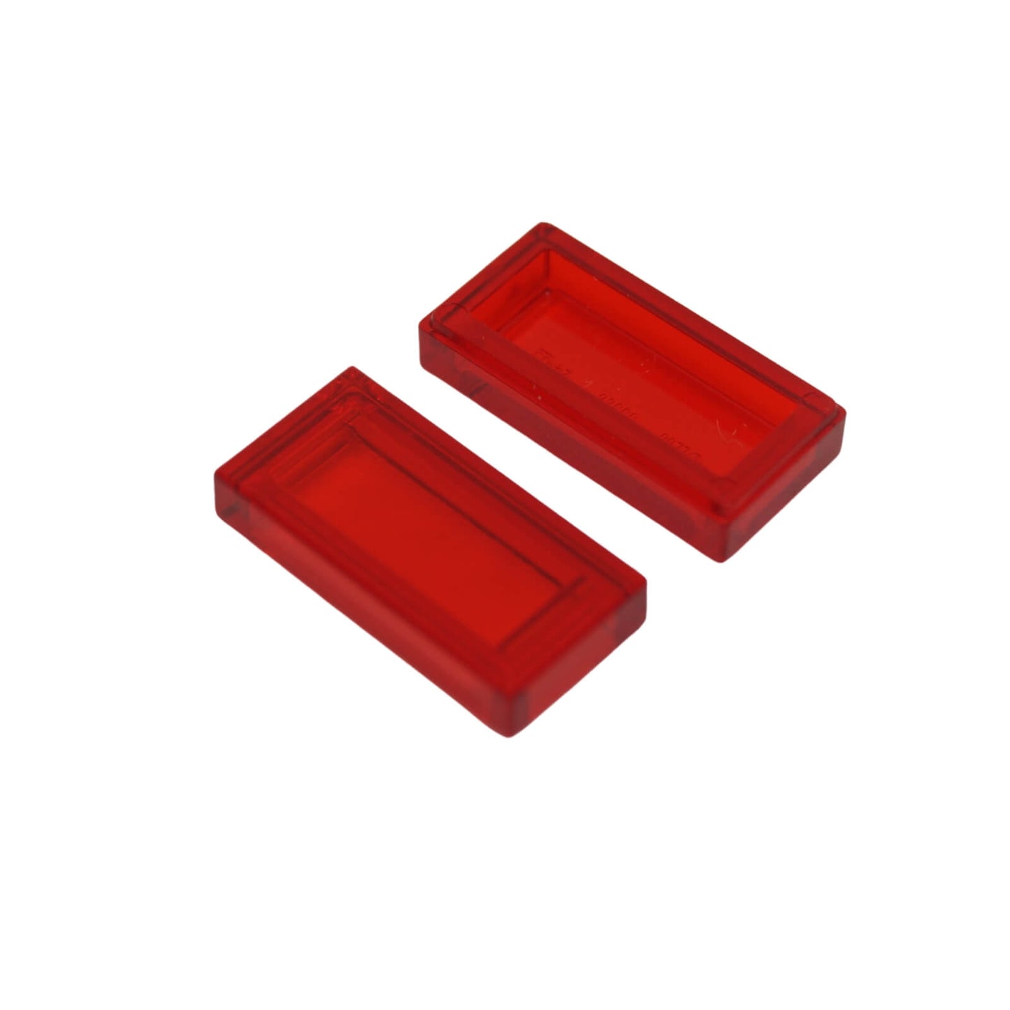 LEGO Tile 1 x 2 part 3069 with smooth rectangular top and recessed underside trans-red