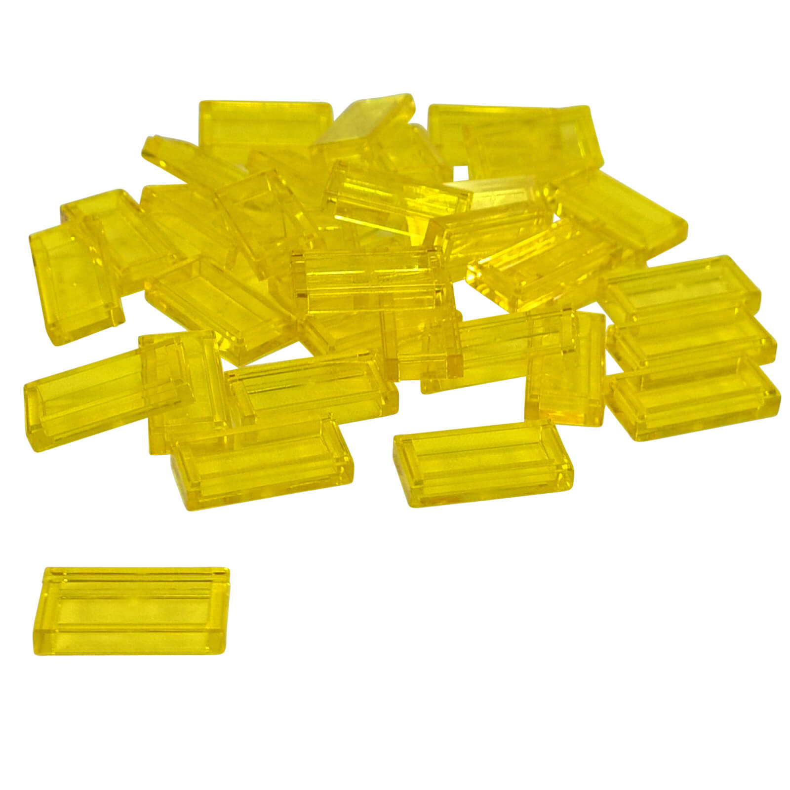LEGO Tile 1 x 2 part 3069 with smooth rectangular top and recessed underside trans-yellow