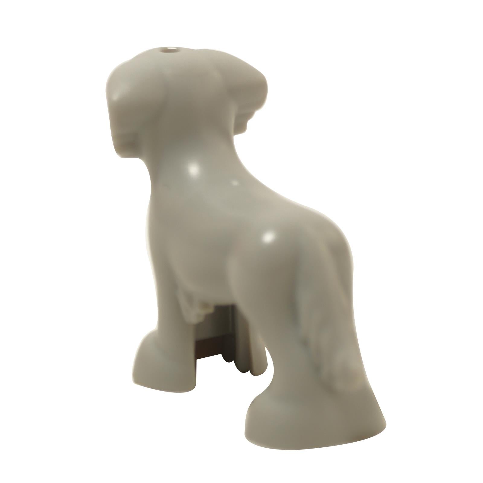 Light bluish gray shaggy dog figure back view with tail and fur detail
