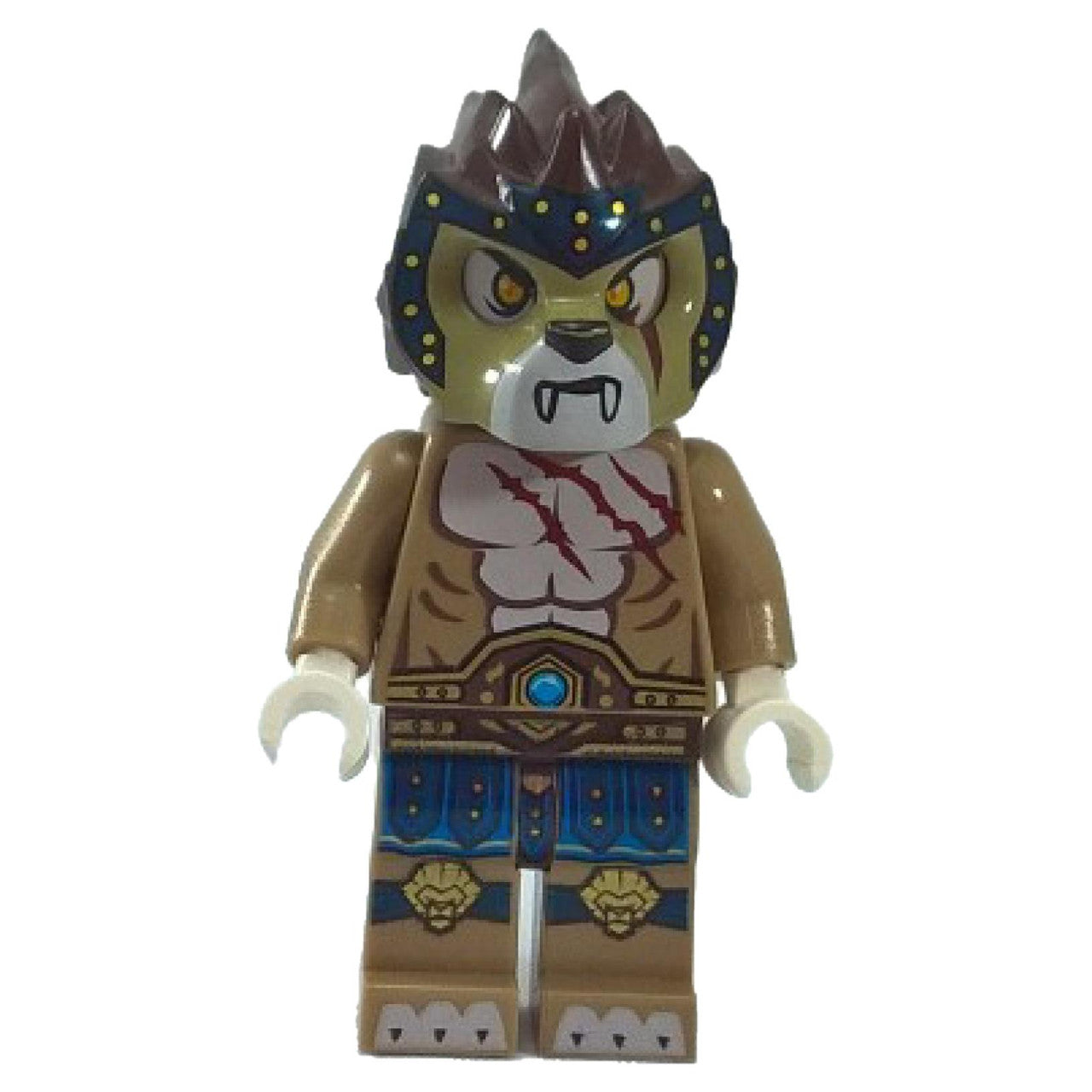 LEGO® Longtooth minifigure with battle scars, lion armor, and fangs from Legends of Chima