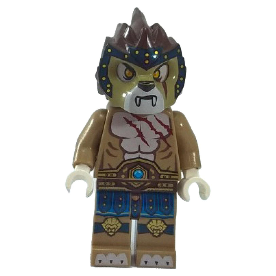 LEGO® Minifigura Longtooth com cicatrizes de batalha, armadura de leão e presas de Legends of Chima