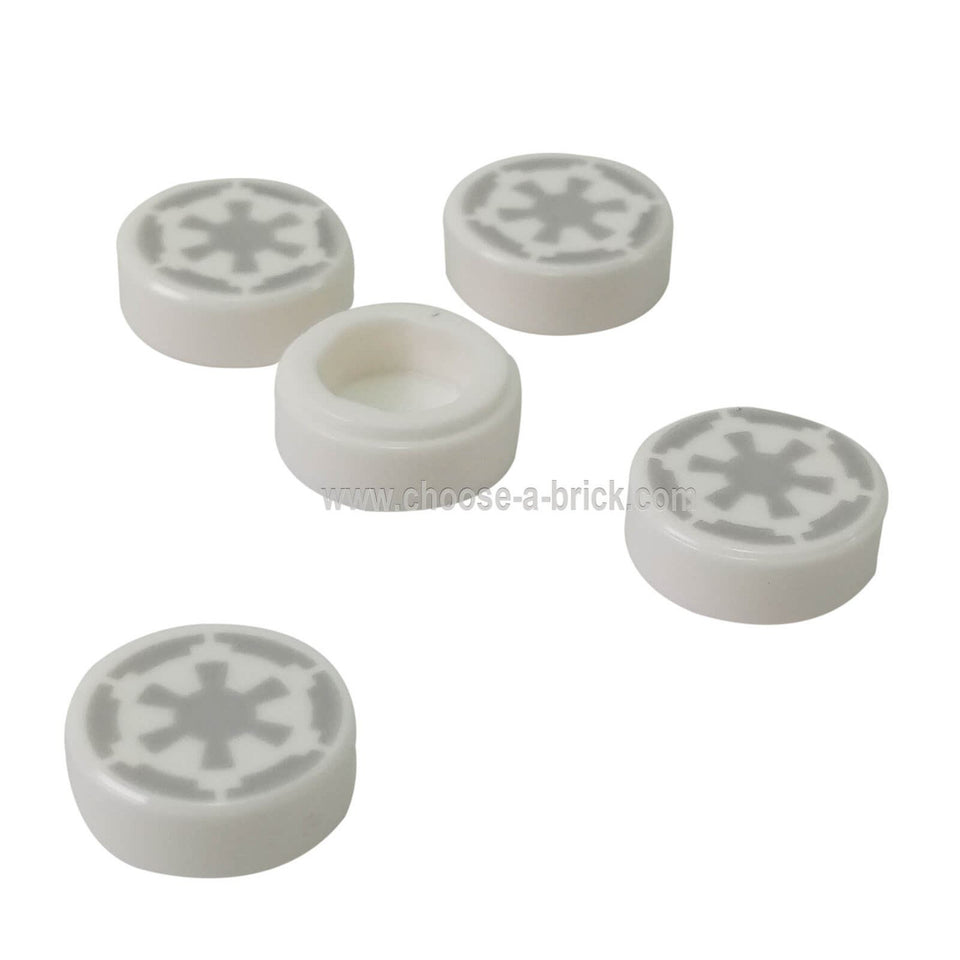 Alb Placă, Rotundă 1 x 1 cu modelul logo-ului Imperial SW Gri Albastru Deschis