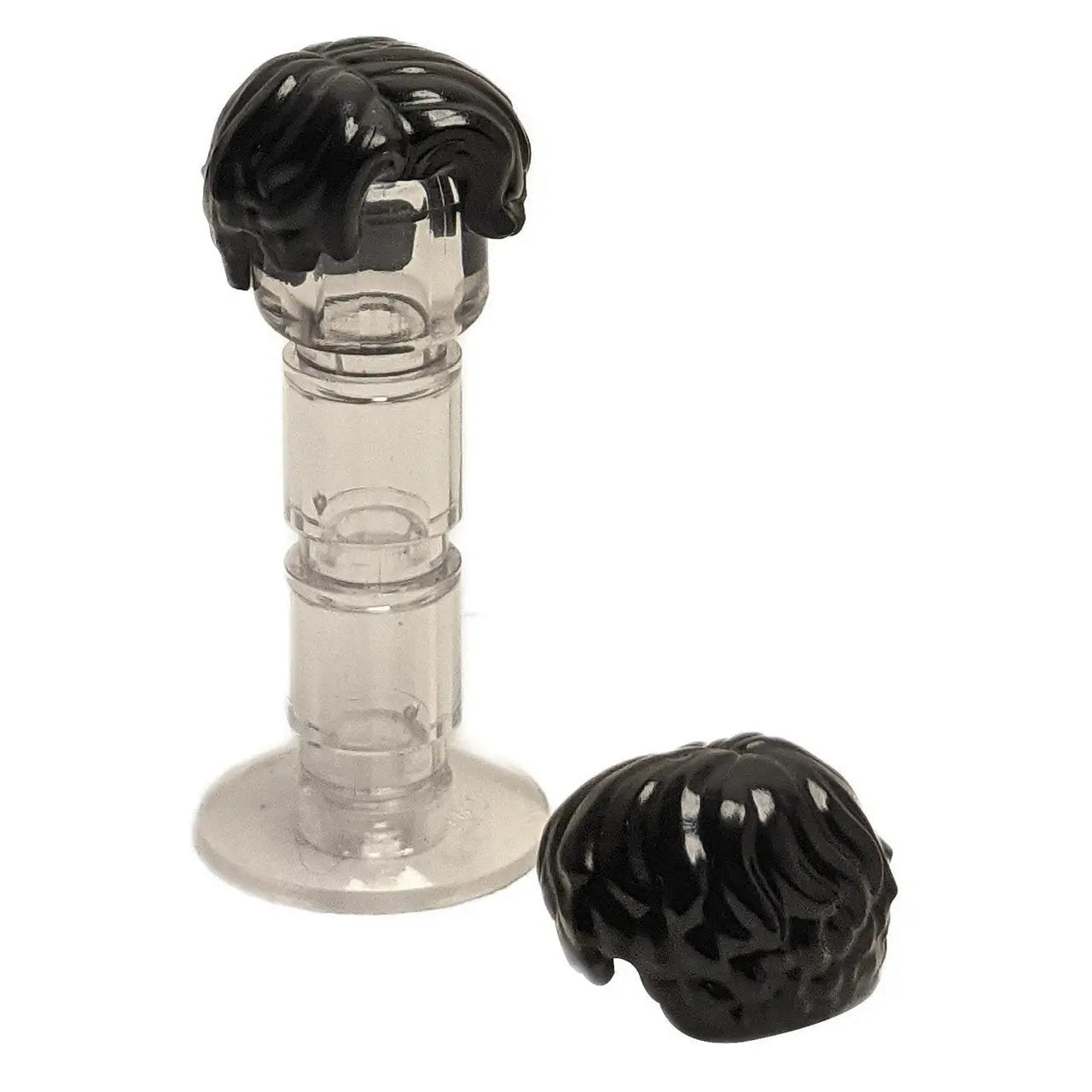 LEGO® minifigure hair piece 3277 with short wavy style parted on the right, suitable for modern character builds in black.
