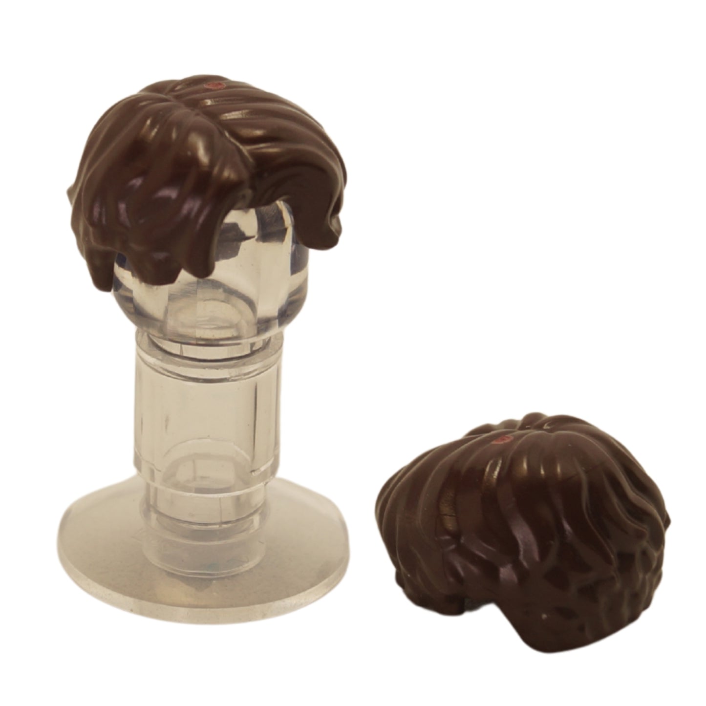 LEGO® minifigure hair piece 3277 with short wavy style parted on the right, suitable for modern character builds in reddish brown.