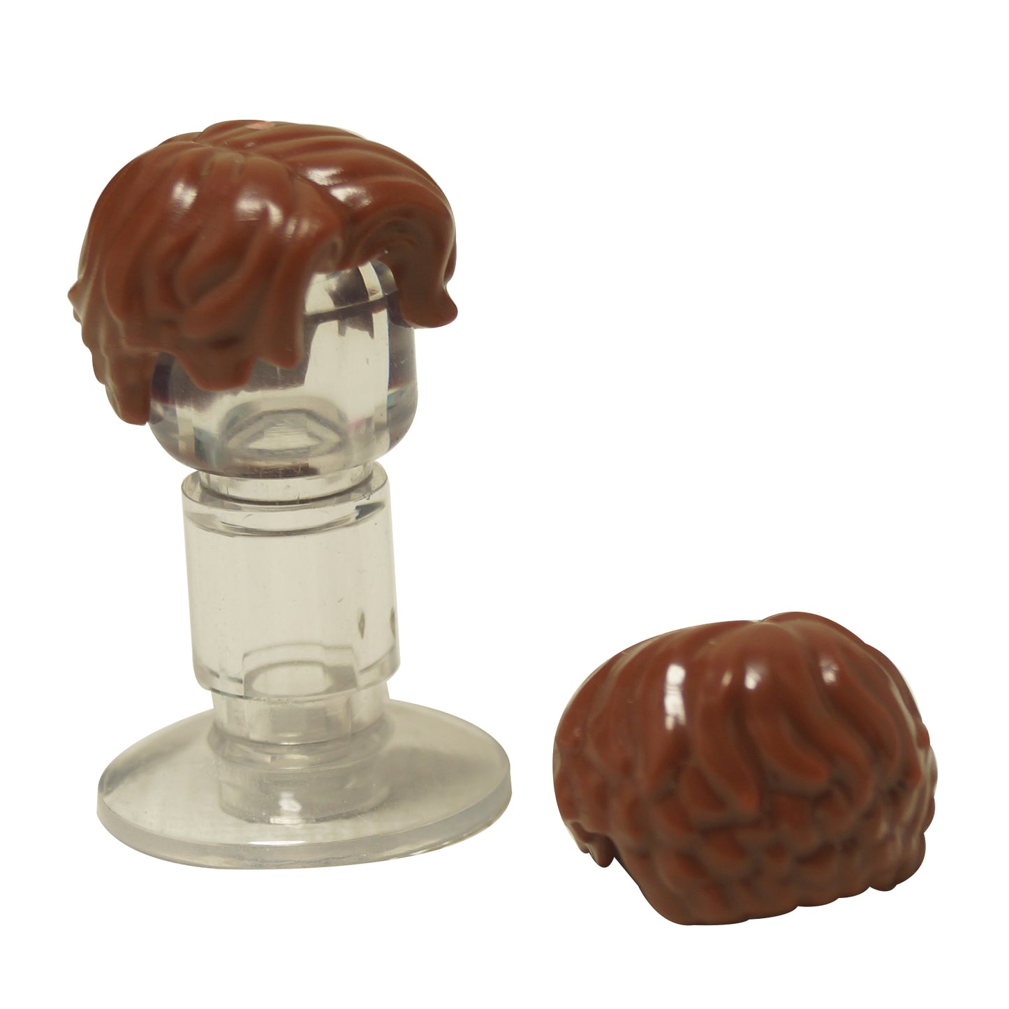 LEGO® minifigure hair piece 3277 with short wavy style parted on the right, suitable for modern character builds in reddish brown.