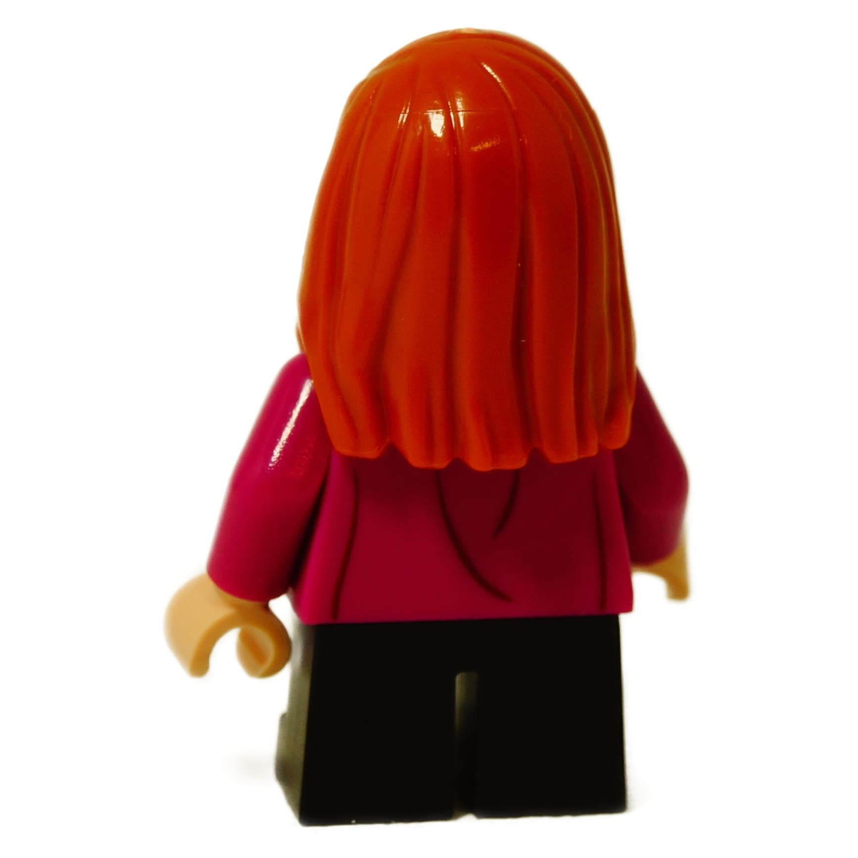 Back view of LEGO Ginny Weasley minifigure showing long red hairpiece and plain magenta torso back.