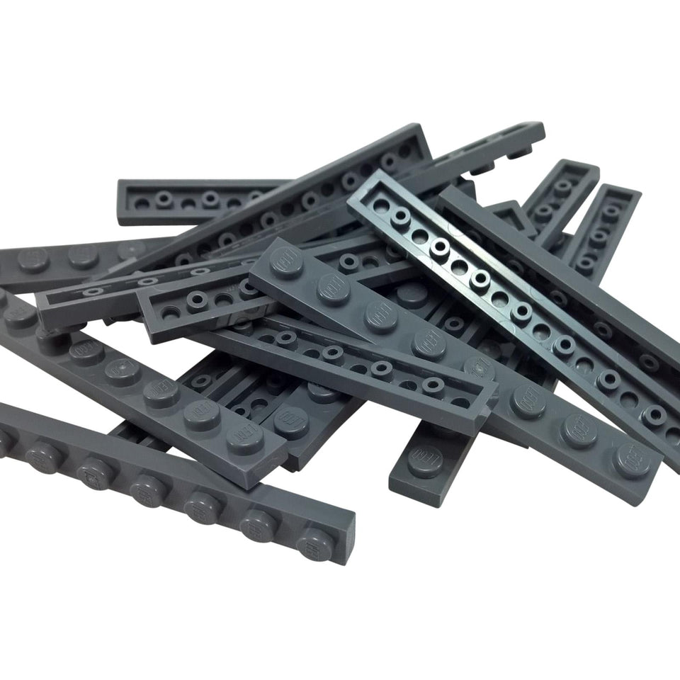 LEGO® Plate 1 x 8 (3460) long narrow building piece for structural support and detailed brick constructions in dark bluish gray.