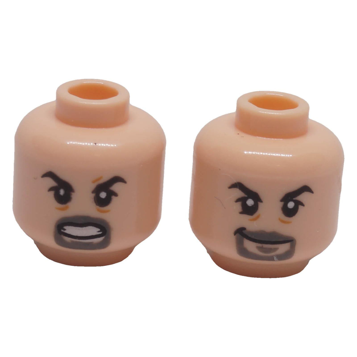 LEGO® 3626pb2444 light nougat dual-sided minifigure head with black eyebrows, dark bluish gray goatee, smiling and angry faces