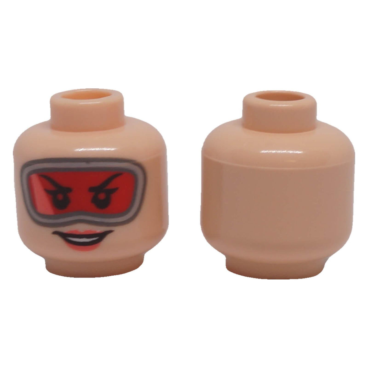 LEGO® 3626pb2943 light nougat female minifigure head with large red goggles, coral lips and open smile