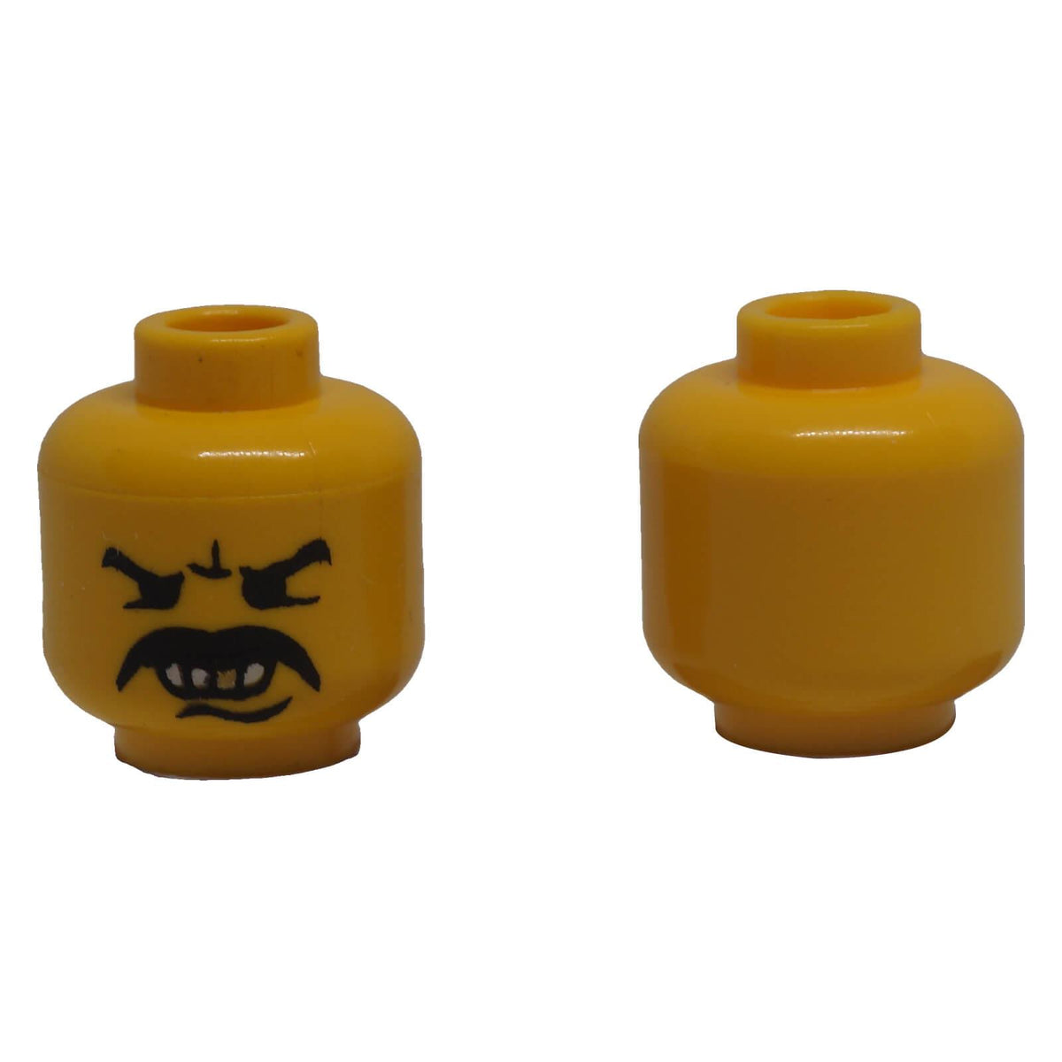 LEGO® 3626px29 yellow minifigure head with angry expression, black moustache, white teeth and gold tooth