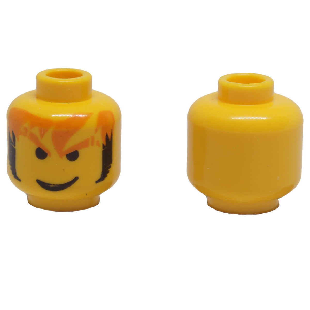 LEGO® 3626px90 yellow minifigure head with orange messy hair, black sideburns and smirking face