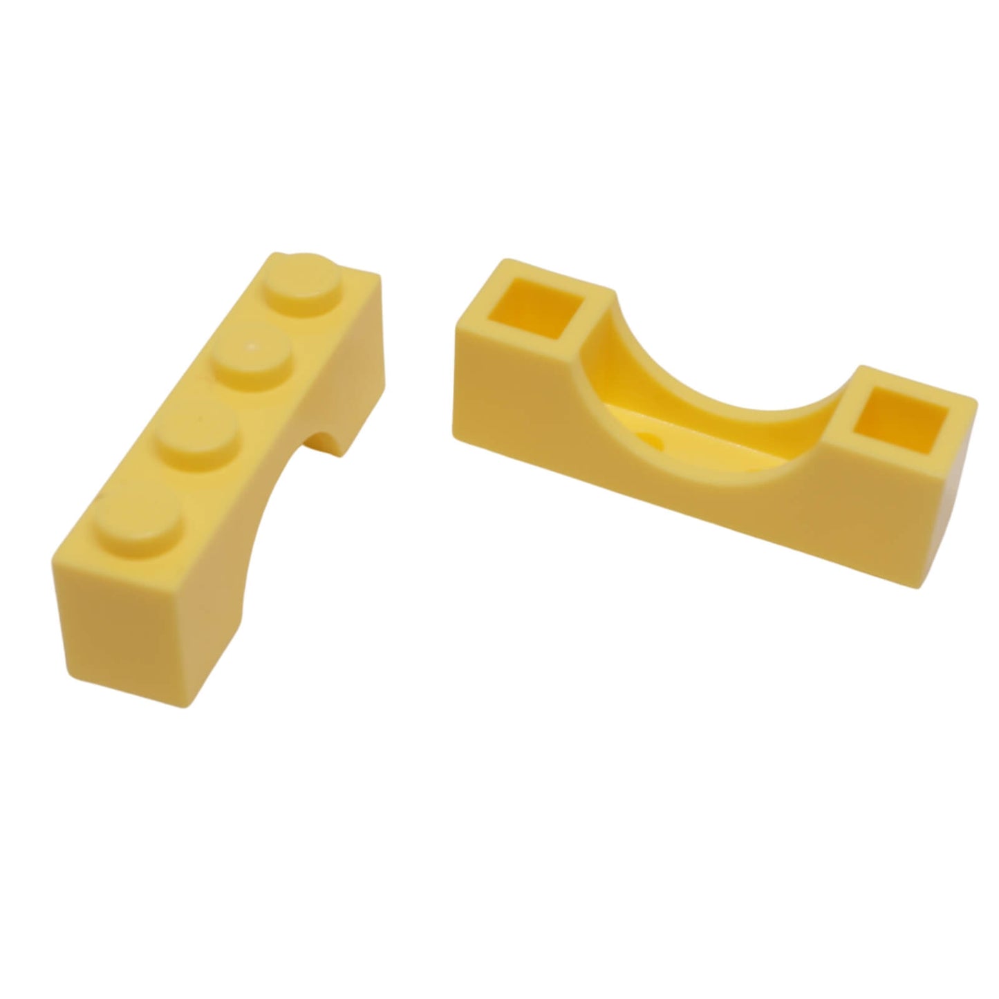 LEGO Arch 1 x 4 part 3659 with four top studs and curved underside opening bright light yellow