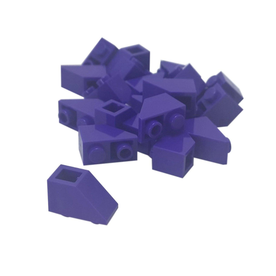 LEGO® inverted slope 45 degree 2x1 piece 3665 used for angled detailing and underside shaping, dark purple
