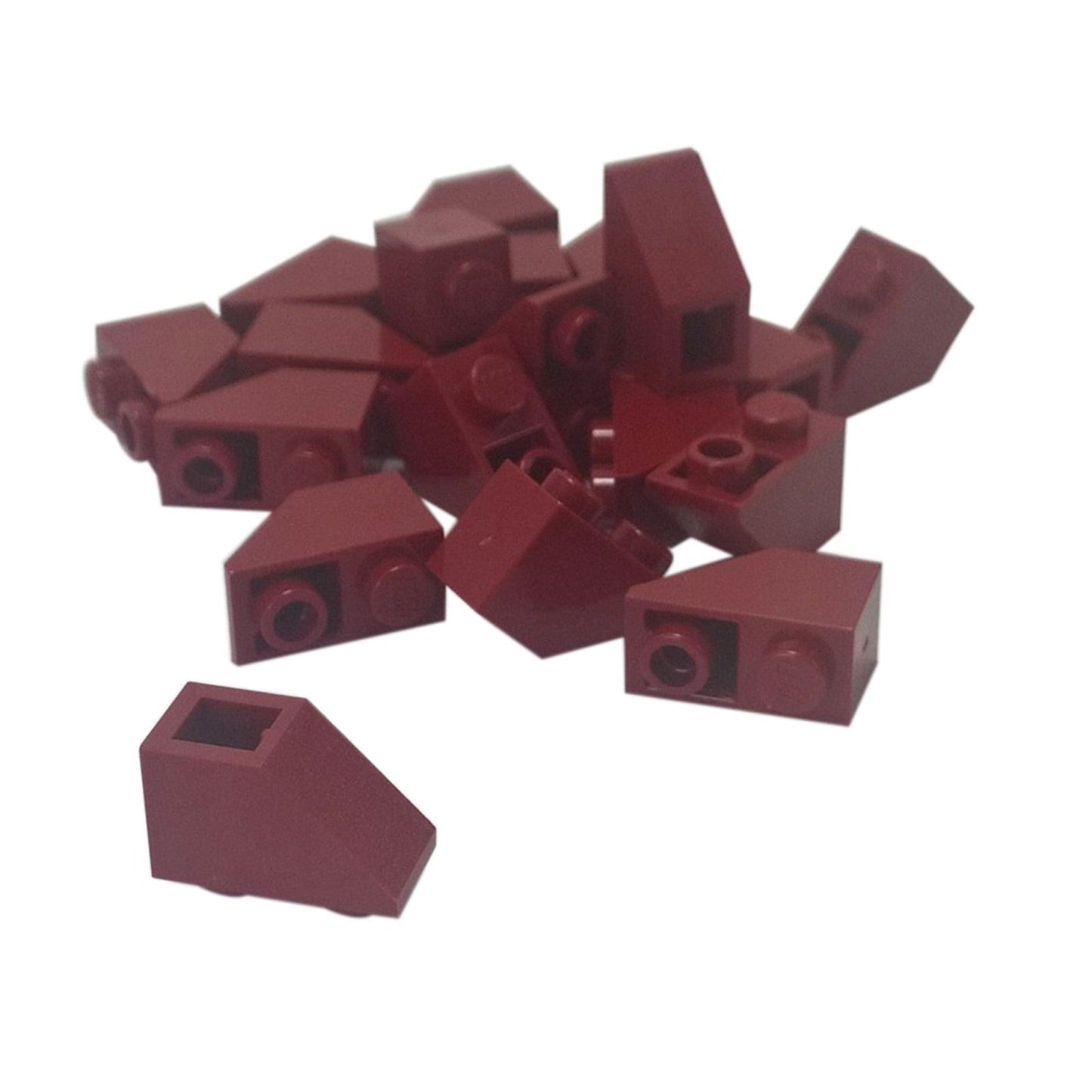 LEGO® pieza de pendiente invertida de 45 grados 2x1 3665 utilizada para detalles angulados y modelado en la parte inferior, rojo oscuro
