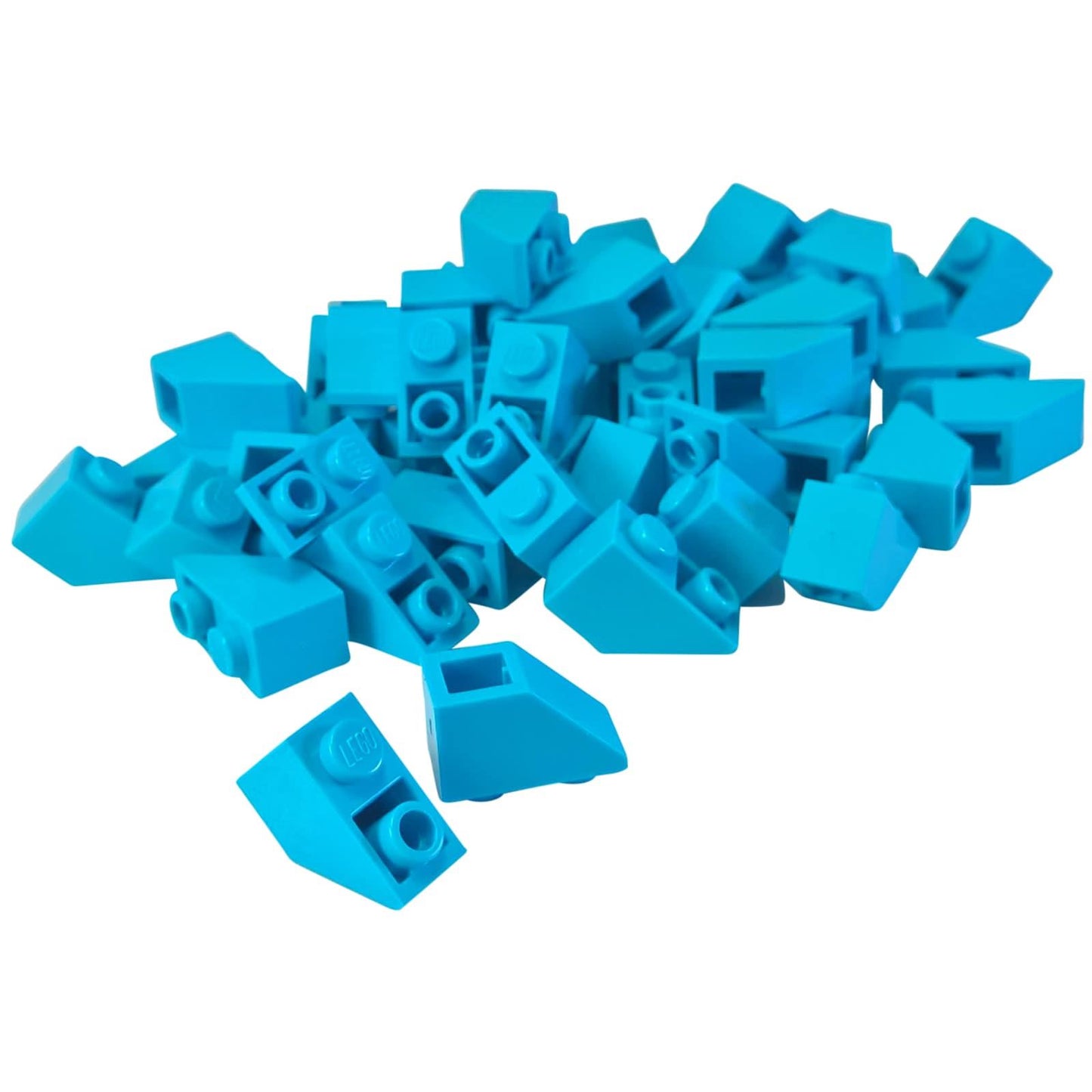 LEGO® pieza de pendiente invertida de 45 grados 2x1 3665 utilizada para detalles angulados y modelado en la parte inferior, azul medio

