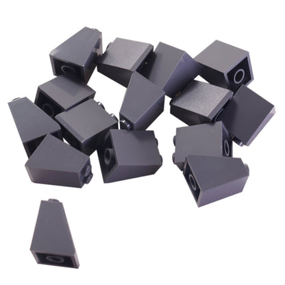 Dark bluish gray 2x2x2 slope 65 brick with bottom tube, steep angled roof style building piece
