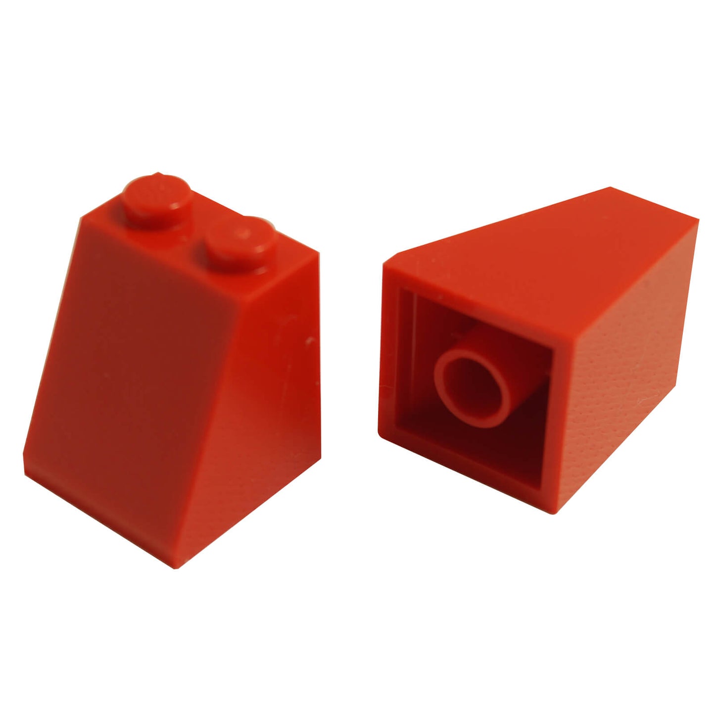 Red 2x2x2 slope 65 brick with bottom tube, steep angled roof style building piece
