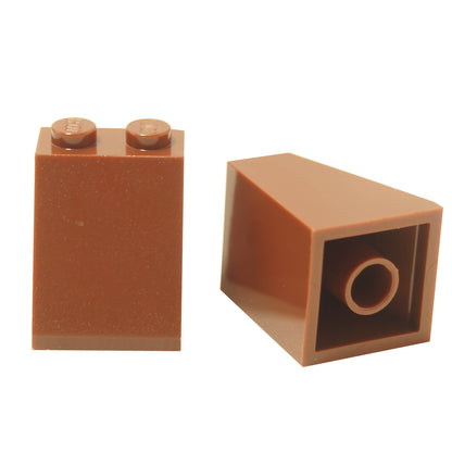 Reddish brown 2x2x2 slope 65 brick with bottom tube, steep angled roof style building piece
