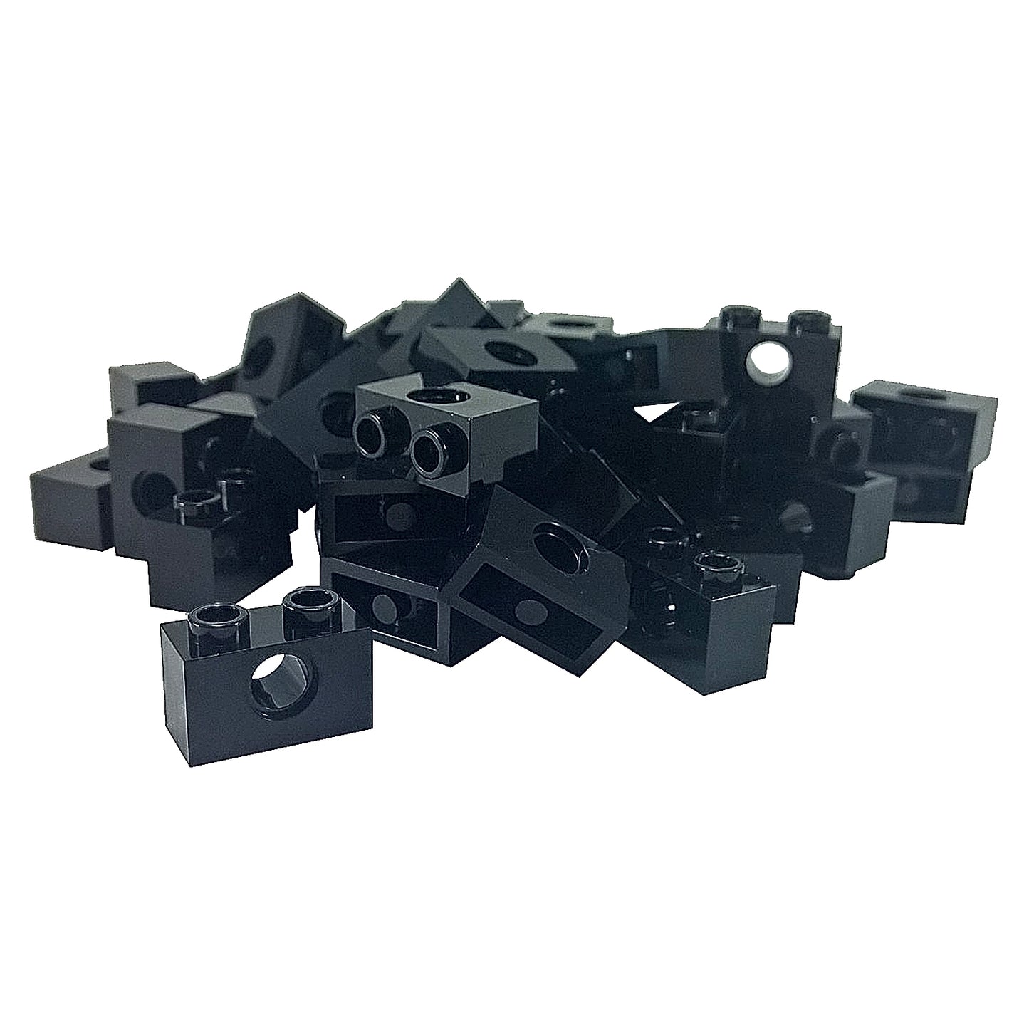 LEGO Technic Brick 1 x 2 with Hole in Black (Part 3700) used for Technic pins, axles, and structural connections in LEGO builds