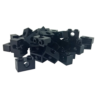 LEGO Technic Brick 1 x 2 with Hole in Black (Part 3700) used for Technic pins, axles, and structural connections in LEGO builds
