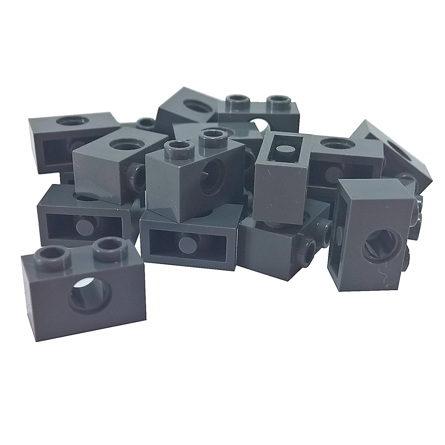 LEGO Technic Brick 1 x 2 with Hole in Dark Bluish Gray (Part 3700) used for Technic pins, axles, and structural connections in LEGO builds