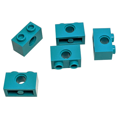 LEGO Technic Brick 1 x 2 with Hole in Dark Turquoise (Part 3700) for Technic pins, axles, and structural connections in LEGO builds