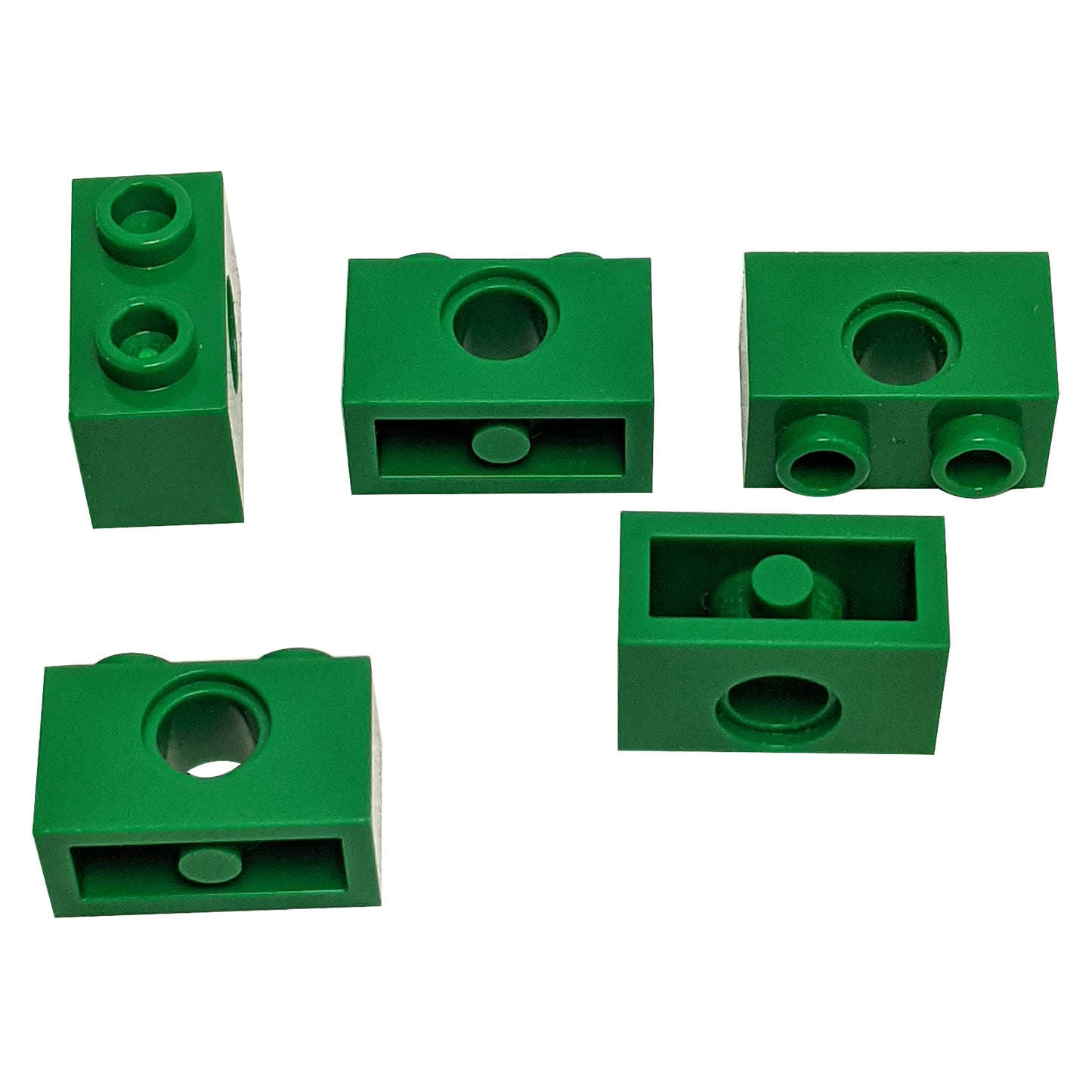 LEGO Technic Brick 1 x 2 with Hole in Green (Part 3700) used for pins, axles, and Technic connections in custom LEGO builds