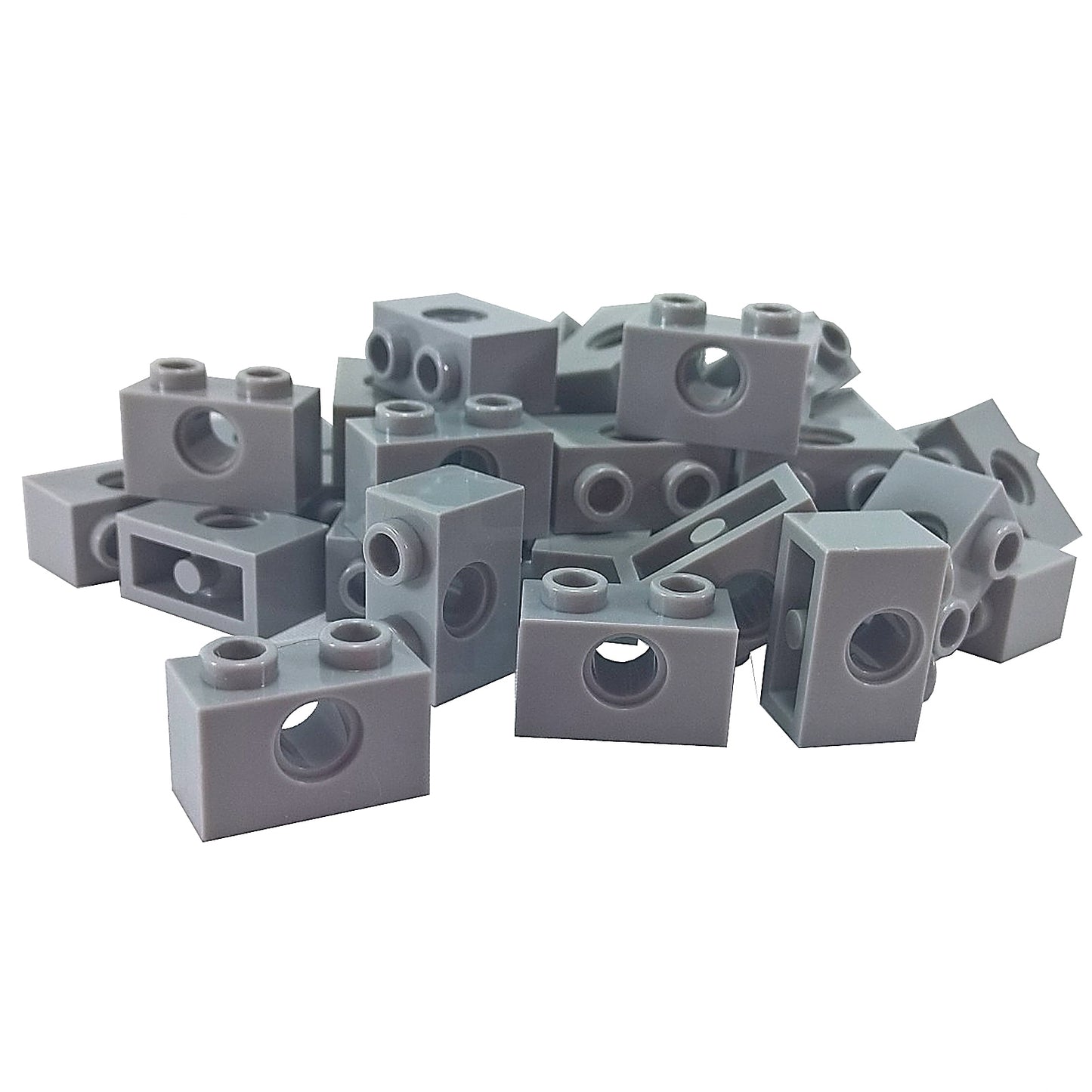 LEGO Technic Brick 1 x 2 with Hole in Light Bluish Gray (Part 3700) used for Technic pins, axles, and structural connections in LEGO builds