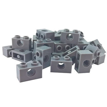 LEGO Technic Brick 1 x 2 with Hole in Light Bluish Gray (Part 3700) used for Technic pins, axles, and structural connections in LEGO builds