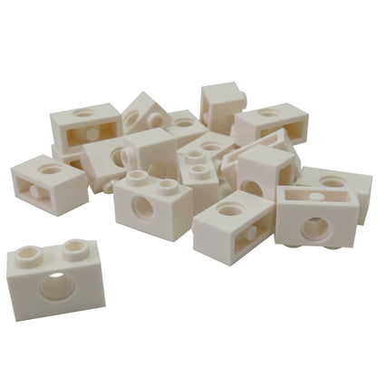 LEGO Technic Brick 1 x 2 with Hole in White (Part 3700) used for pins, axles, and Technic connections in LEGO builds