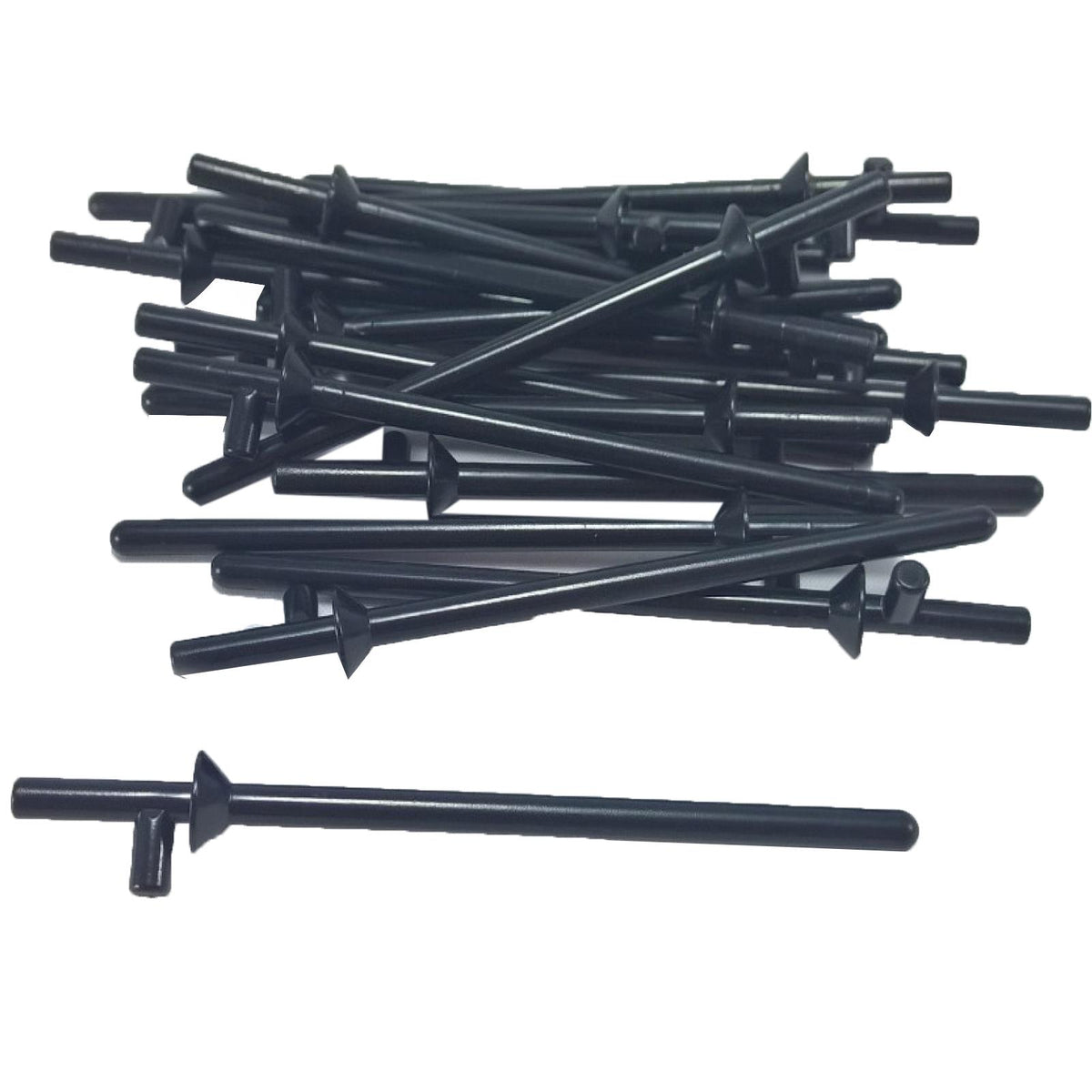  black LEGO 3849 minifigure lance weapons with one lance displayed separately