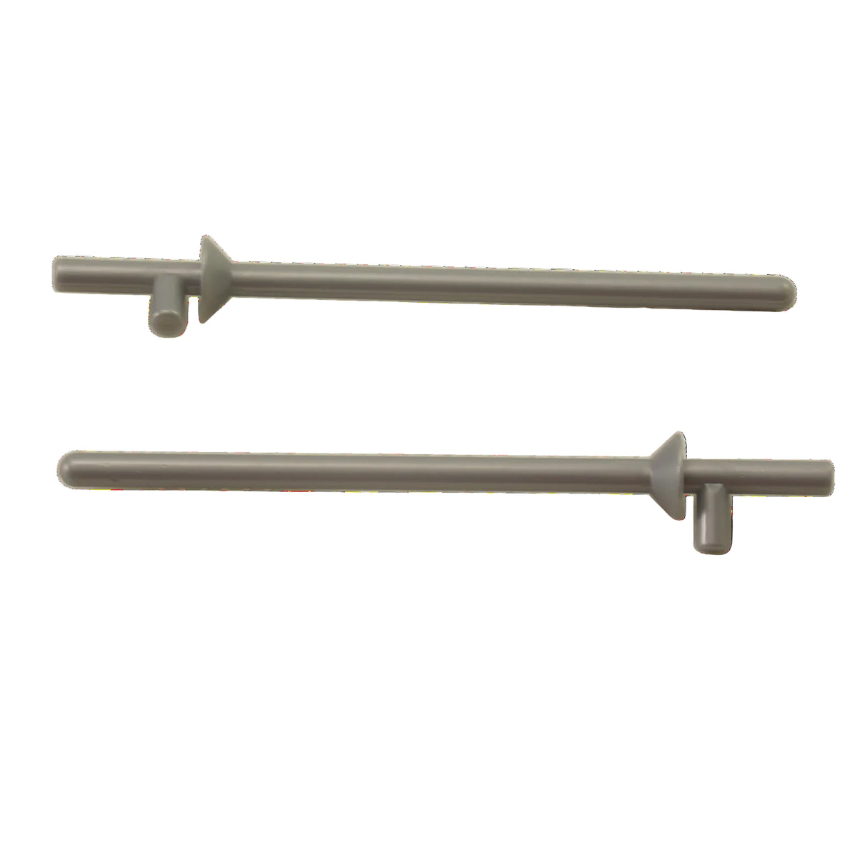 Two LEGO 3849 flat silver minifigure lance weapons shown from opposite side views