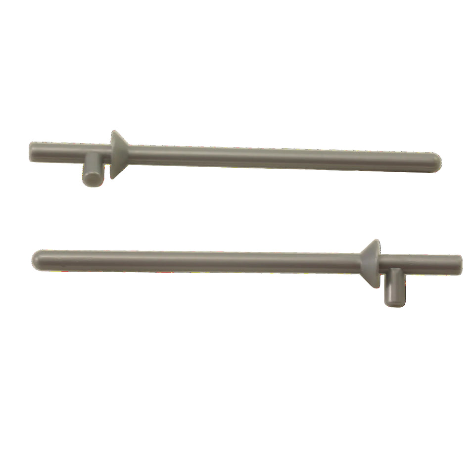 Two LEGO 3849 flat silver minifigure lance weapons shown from opposite side views