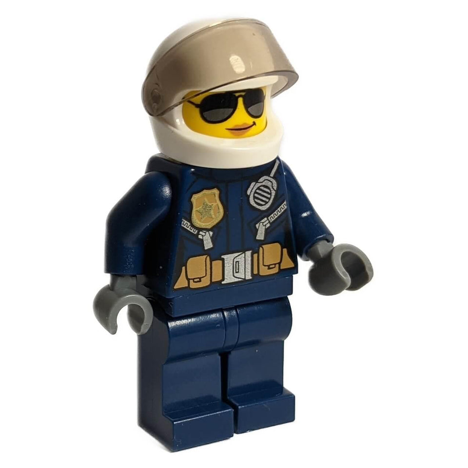 Police helicopter pilot minifigure with sunglasses and dark uniform