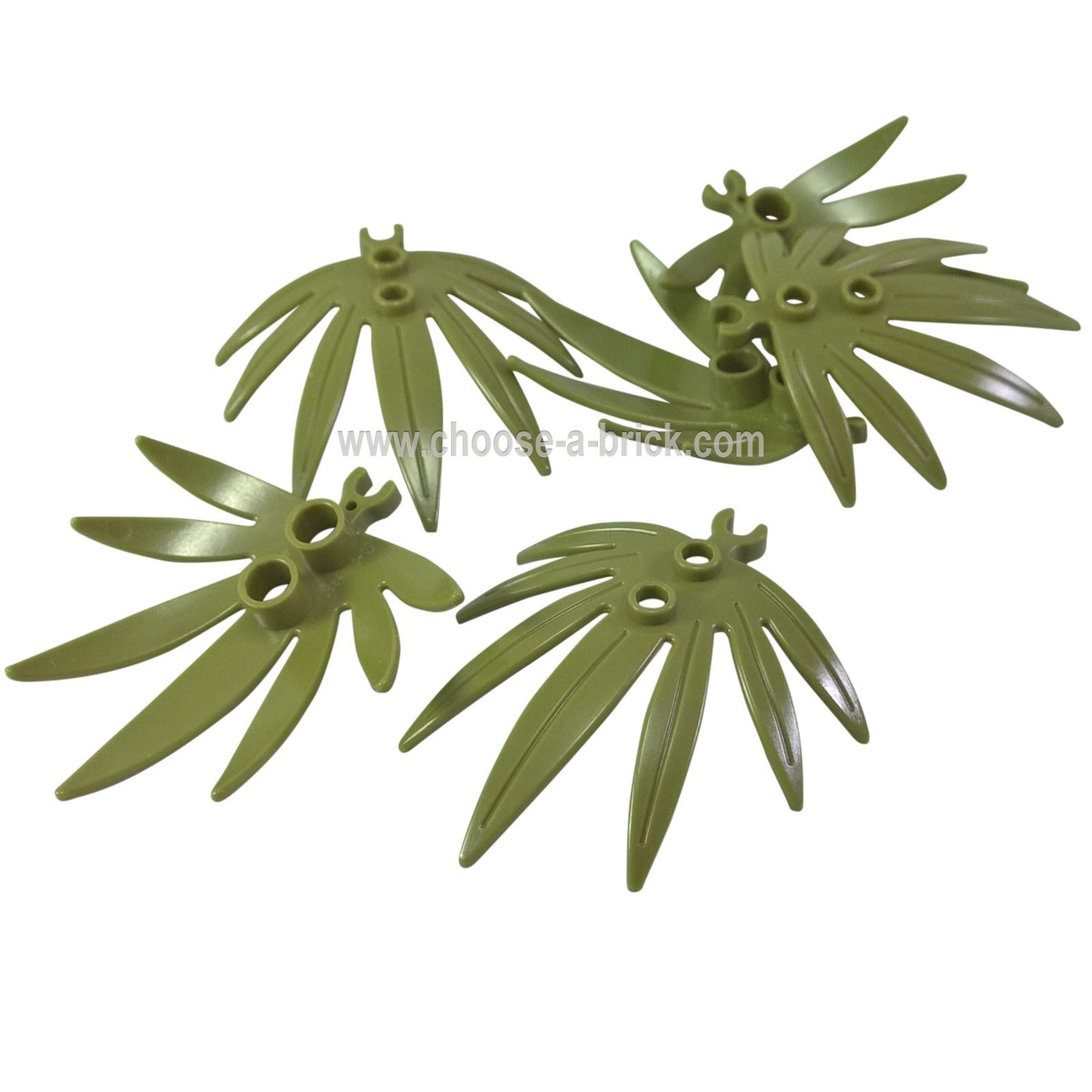 Verde oliva LEGO® piezas de hojas de planta 6x5 Swordleaf con clip (10884) sobre un fondo blanco.  