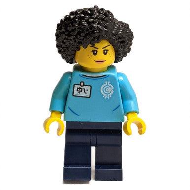 Minifigure LEGO Borg Store Employee, vista frontale, maglia blu.