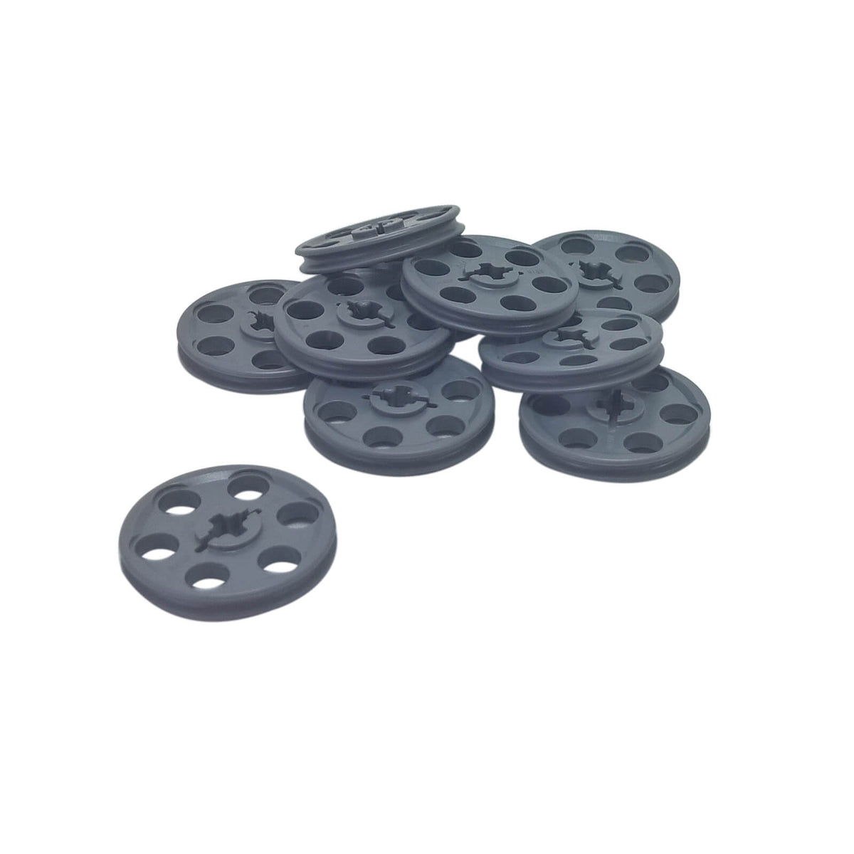 LEGO® 4185 Technic Wedge Belt Wheel (Pulley) front view in dark bluish gray