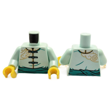 Torso with light aqua Tang Jacket, Laces and Sash, Gold Trim and Cloud Pattern