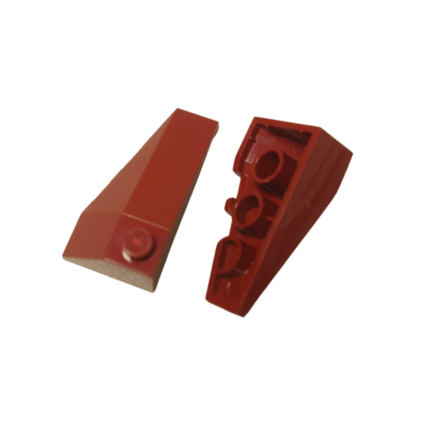 Dark red LEGO® peça wedge 4x2 com inclinação tripla à esquerda 43710 usada para modelagem angular em veículos e construções

