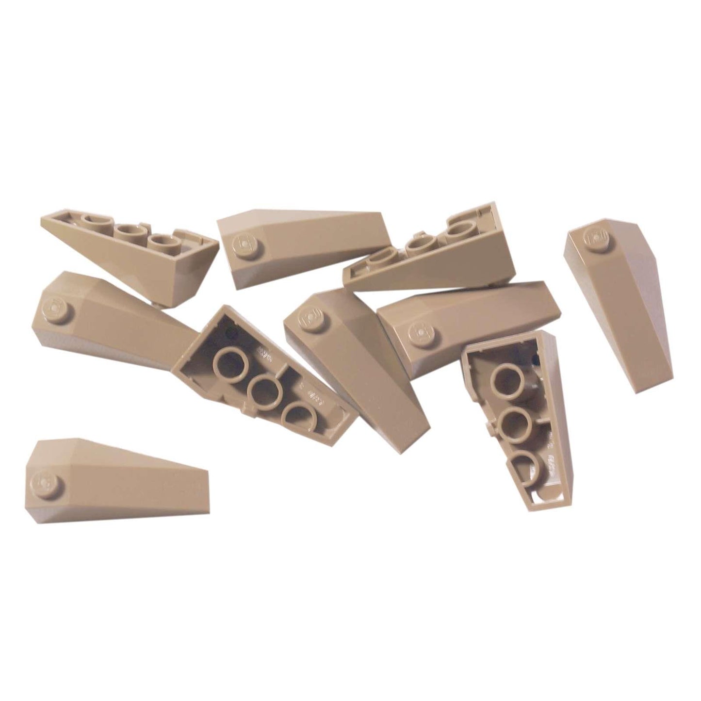 Dark tan LEGO® peça wedge 4x2 com inclinação tripla à esquerda 43710 usada para modelagem angular em veículos e construções
