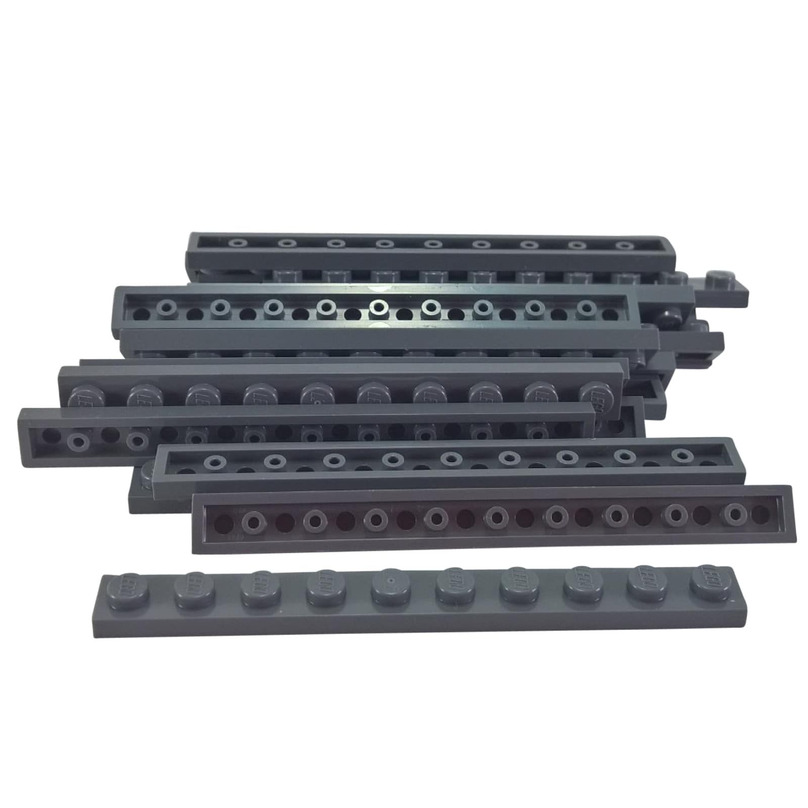LEGO® plate 1x10 flat building piece 4477 used for narrow structural support and detailing, dark bluish gray
