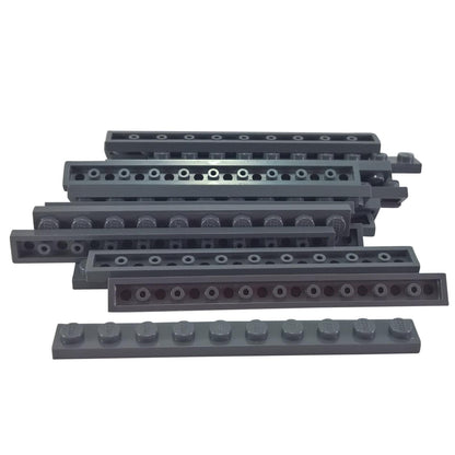 LEGO® plate 1x10 flat building piece 4477 used for narrow structural support and detailing, dark bluish gray
