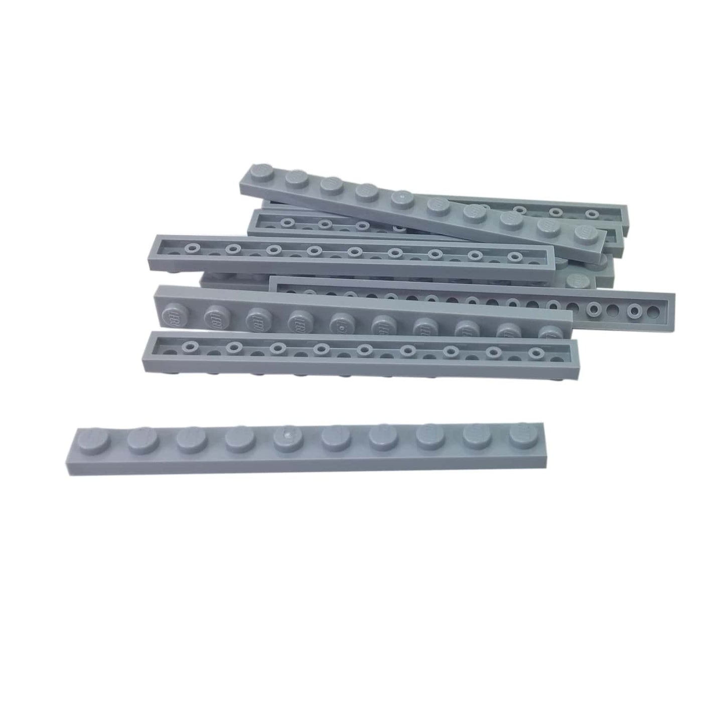 LEGO® plate 1x10 flat building piece 4477 used for narrow structural support and detailing, light bluish gray
